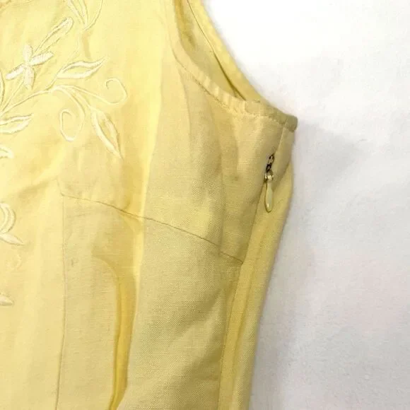 Vintage 90s Yellow Sleeveless A Line Jennifer Eden Dress Daisy Embroidery Sz10 - Picture 7 of 8